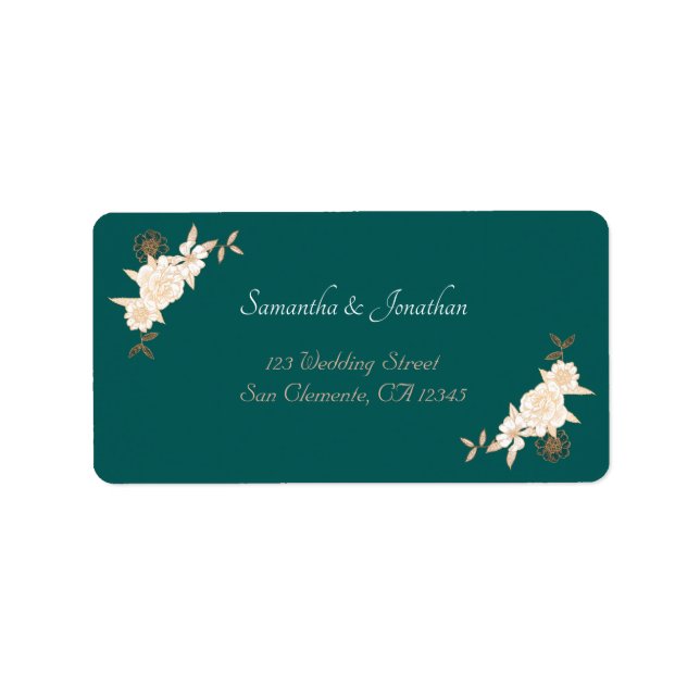 Dark Green with Cream Roses Wedding Return Address Label (Front)