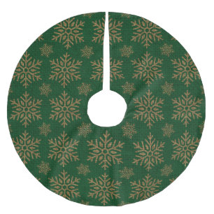 DARK GREEN WITH GOLD SNOWFLAKES BRUSHED POLYESTER TREE SKIRT