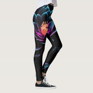 Dark Green with Orange Flower Leggings