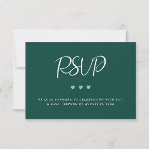 Dark Green With Three Hearts Wedding RSVP Card