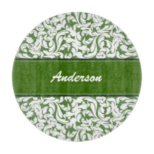 Dark Green with White Swirls Personalized Cutting Board