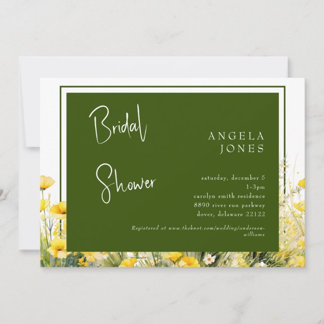 Dark Green Yellow Floral Bridal Shower  Invitation (Front)