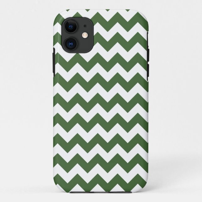 Dark Green Zig Zag Stripe Pattern Case-Mate iPhone Case (Back)