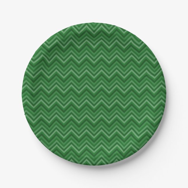 Dark Green Zig Zags Paper Plate (Front)