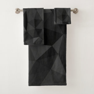 Dark grey and black geometric mesh pattern bath towel set