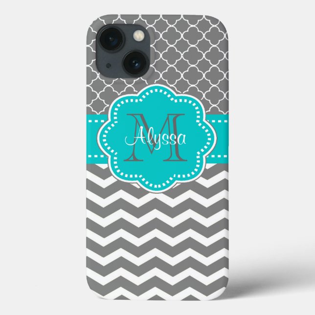 Dark Grey and Blue Chevron Personalized Case-Mate iPhone Case (Back)