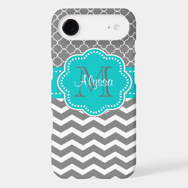 Dark Grey and Blue Chevron Personalized Case-Mate iPhone Case (Back)