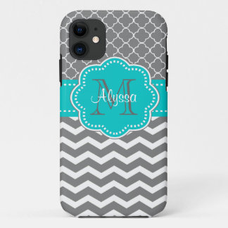 Dark Grey and Blue Chevron Personalized iPhone 11 Case
