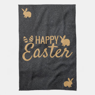 Dark Grey And Gold Glitter Kitchen Towel