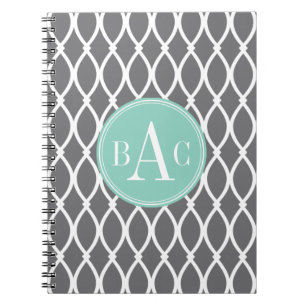 Dark Grey and Mint Monogrammed Barcelona Print Notebook