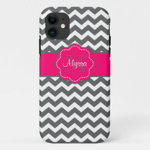 Dark Grey and Pink Chevron Personalized Phone Case