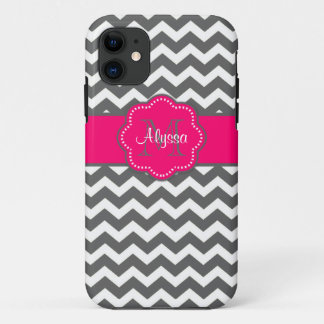 Dark Grey and Pink Chevron Personalized Phone Case