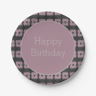 Dark Grey And Plum Floral Paper Plate