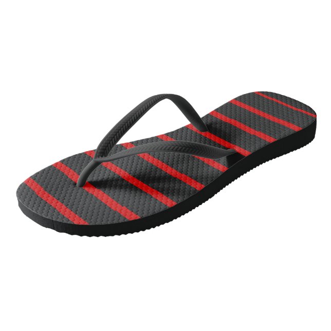 Dark Grey and Red Stripes Flip Flops (Angled)