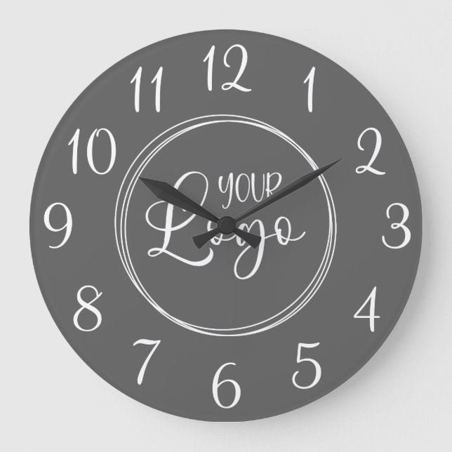 Dark Grey and White Elegant Script Numbers Logo Large Clock (Front)