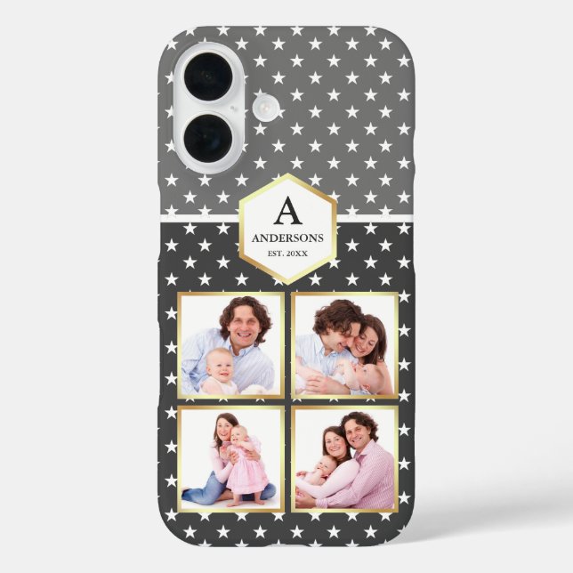 Dark Grey and White Stars Pattern Photo Collage Case-Mate iPhone Case (Back)
