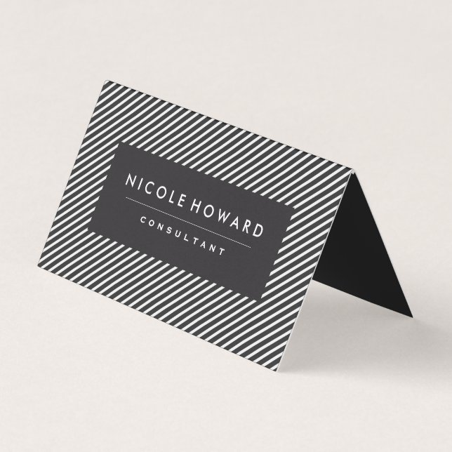 Dark Grey and White Stripes Business Card (Front)