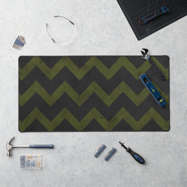 Dark grey army green vintage chevron desk mat (Workstation)