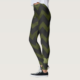  Dark grey army green vintage chevron Monogram Leggings