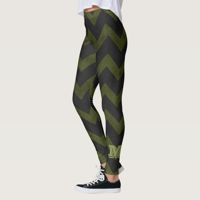  Dark grey army green vintage chevron Monogram Leggings (Left)