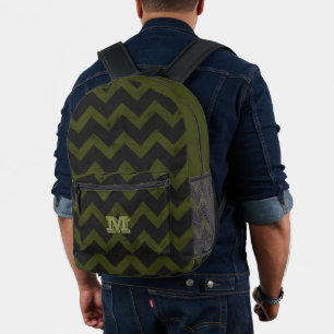 Dark grey army green vintage chevron Monogram Printed Backpack