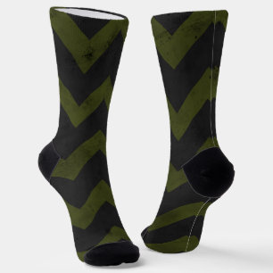 Dark grey army green vintage chevron pattern lines socks