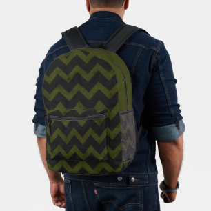Dark grey army green vintage chevron printed backpack