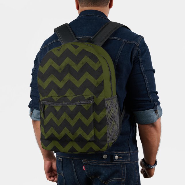 Dark grey army green vintage chevron printed backpack (Insitu (Model))