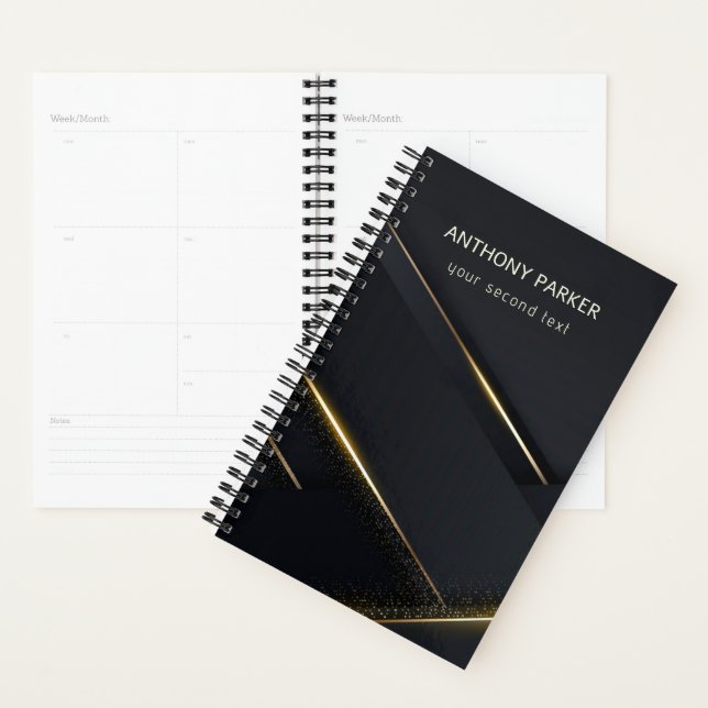 Dark Grey Black And Gold Lines  Planner (Display)