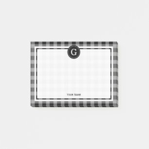 Dark Grey Black Buffalo Plaid Check 1IR Post-it Notes