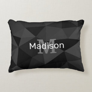 Dark grey black geometric mesh pattern Monogram Accent Pillow