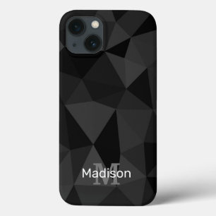 Dark grey black geometric mesh pattern Monogram iPhone 13 Case