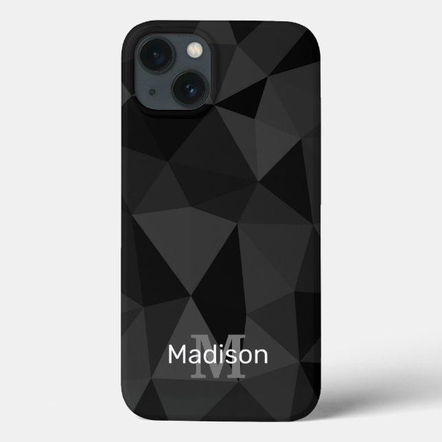Dark grey black geometric mesh pattern Monogram Case-Mate iPhone Case (Back)