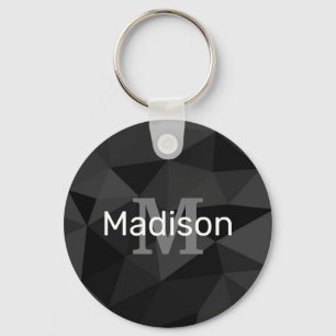 Dark grey black geometric mesh pattern Monogram Keychain