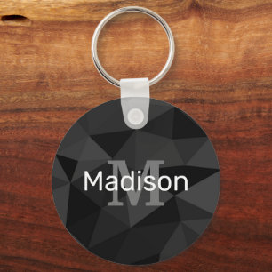 Dark grey black geometric mesh pattern Monogram Keychain