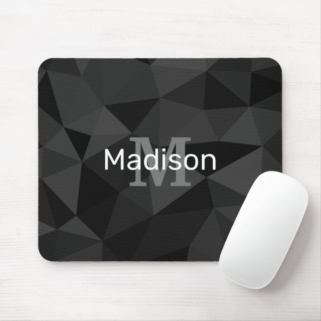 Dark grey black geometric mesh pattern Monogram Mouse Pad (With Mouse)