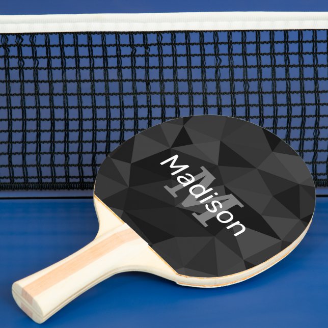 Dark grey black geometric mesh pattern Monogram Ping Pong Paddle (Insitu)