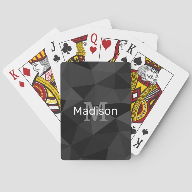 Dark grey black geometric mesh pattern Monogram Playing Cards (Back)