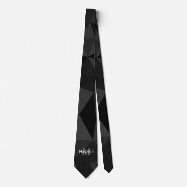 Dark grey black geometric mesh pattern Monogram Tie (Front)