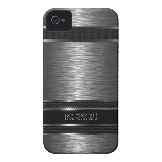 Dark Grey & Black Metallic Brushed Aluminum Look Case-Mate iPhone Case (Back)