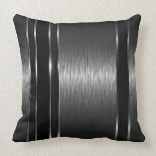 Dark Grey & Black Metallic Brushed Aluminum Look Throw Pillow