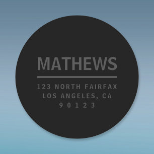 Dark Grey & Black Return Address Classic Round Sticker