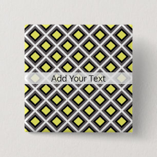 Dark Grey, Black, Yellow Ikat Diamonds by STaylor 2 Inch Square Button
