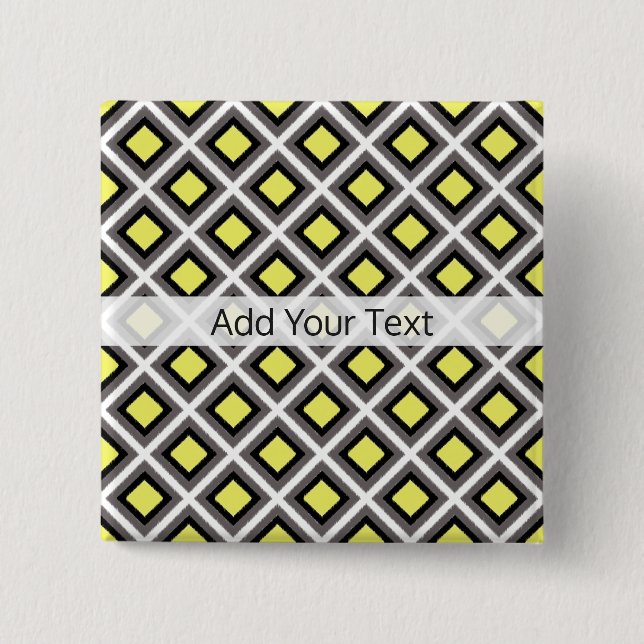 Dark Grey, Black, Yellow Ikat Diamonds by STaylor 2 Inch Square Button (Front)