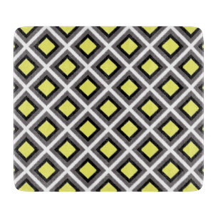Dark Grey, Black, Yellow Ikat Diamonds by STaylor Cutting Board