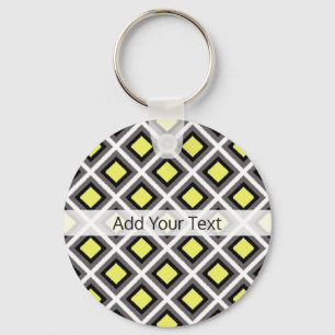 Dark Grey, Black, Yellow Ikat Diamonds by STaylor Keychain