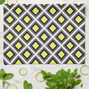Dark Grey, Black, Yellow Ikat Diamonds by STaylor Kitchen Towel