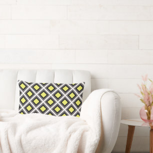 Dark Grey, Black, Yellow Ikat Diamonds STaylor Lumbar Pillow