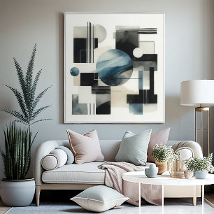 Dark Grey Blue Beige Black Abstract Art Pattern Canvas Print