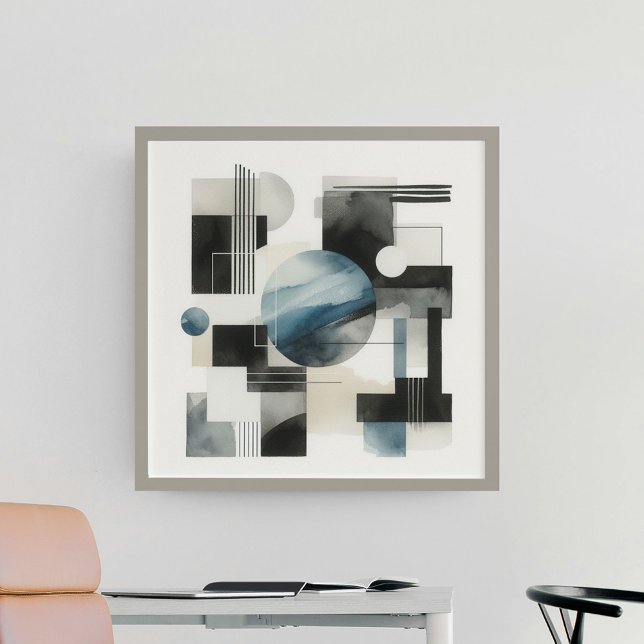 Dark Grey Blue Beige Black Abstract Art Pattern Poster (Creator Uploaded)